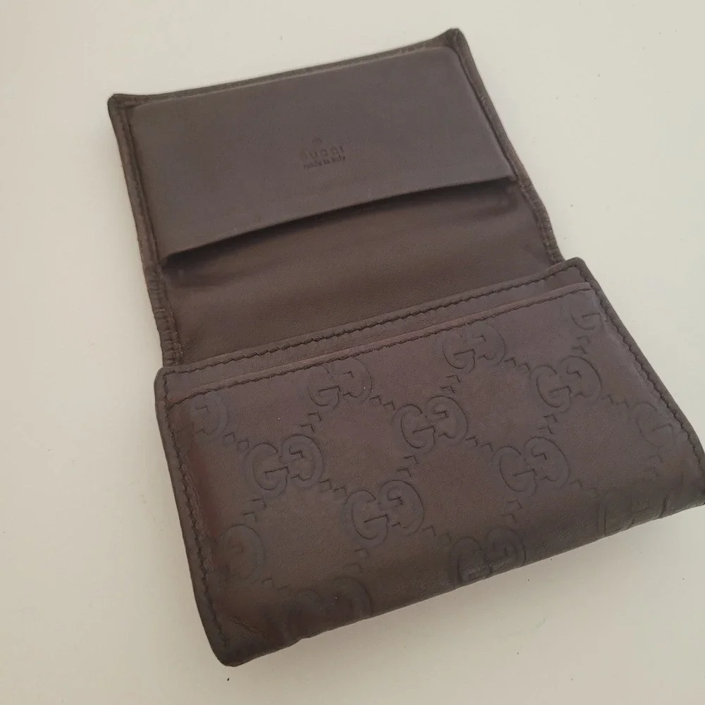Gucci Guccissima Brown Leather Card Case Wallet GG Monogram 251727-496334 Italy‎